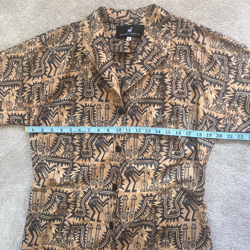 Peruvian Connection Tribal Print Long Sleeve Shirt Maxi Dress Size 12 Or Medium — image 6 of 7